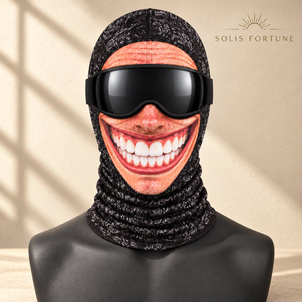 Solis Cheeky Grin — Smiley face ski mask with a wide toothy grin