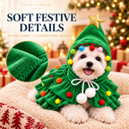 Solis Yuletide Paws — soft plush velour green Christmas tree costume on a small dog