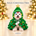 Solis Yuletide Paws — Green — Christmas tree dog costume with gold star and pom-poms