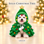 Solis Yuletide Paws — Green — Christmas tree dog costume with gold star and pom-poms