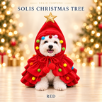 Solis Yuletide Paws — Red — Christmas tree dog costume with gold star and pom-poms