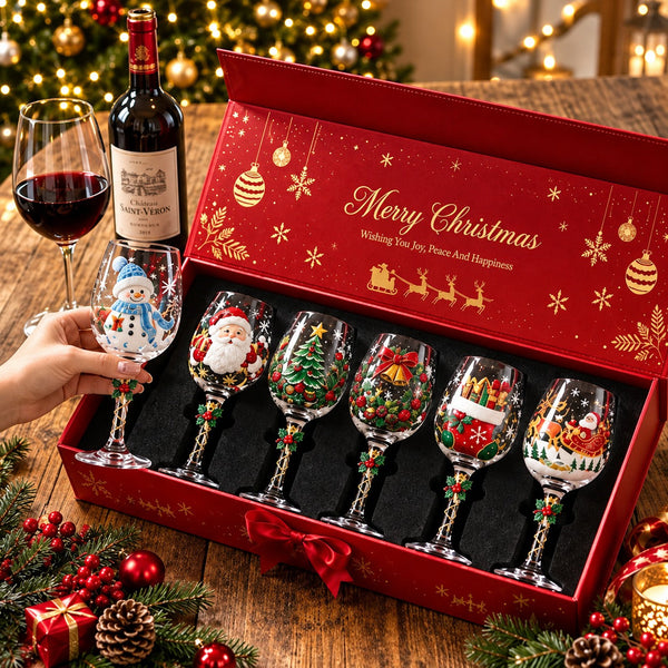 Solis Noel Toast — Christmas wine glasses gift set of 6 in a red gift box
