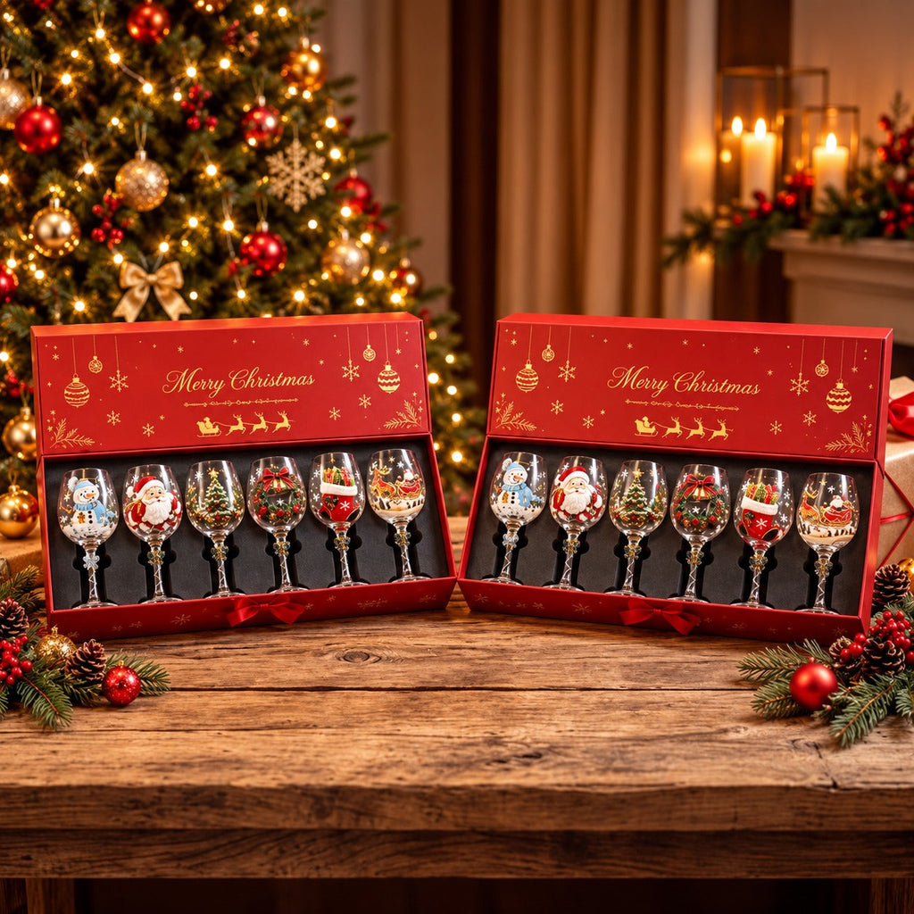 Solis Noel Toast — two red Christmas wine glass gift boxes