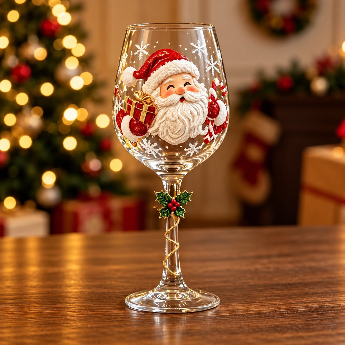 Solis Noel Toast — Santa Claus hand-painted 3D Christmas wine glass