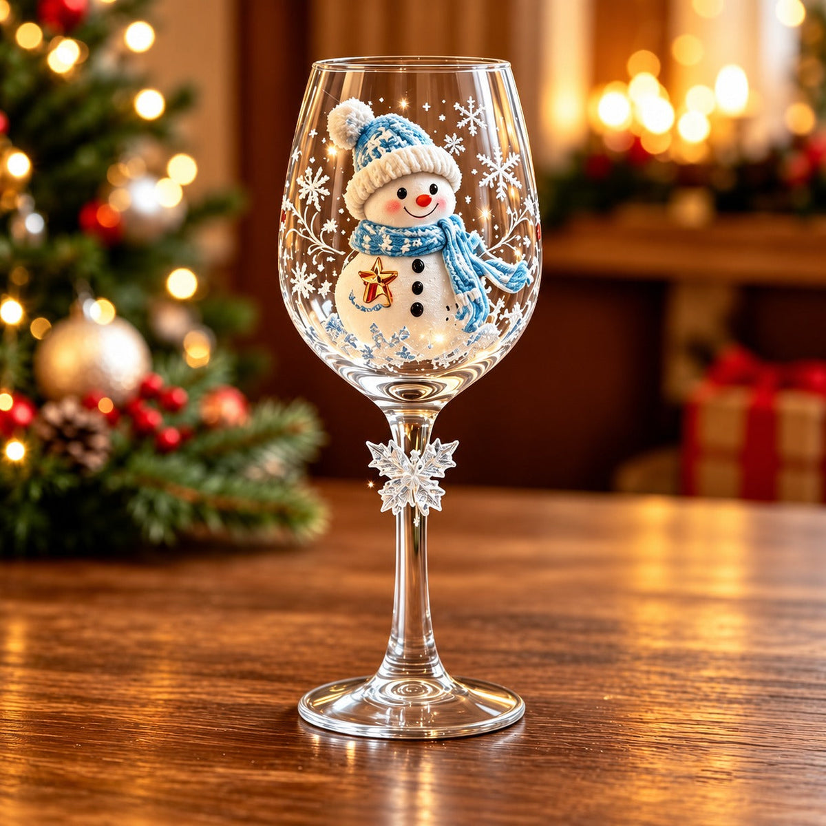 Solis Noel Toast — snowman hand-painted 3D Christmas wine glass