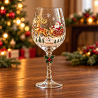 Solis Noel Toast — Santa's sleigh hand-painted 3D wine glass