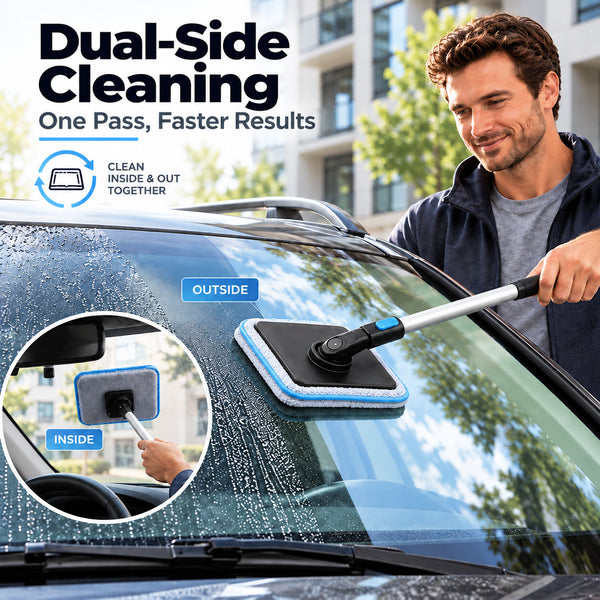 Solis ClearSweep — magnetic windshield cleaner cleaning the inside and outside of a car windshield at once