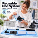 Solis ClearSweep — reusable microfiber pad system being swapped onto the cleaning head