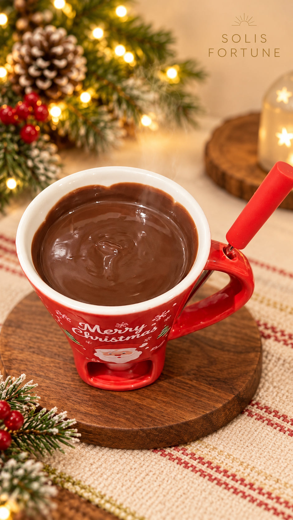 Solis Cocoa Melt — melted chocolate in the Christmas fondue mug