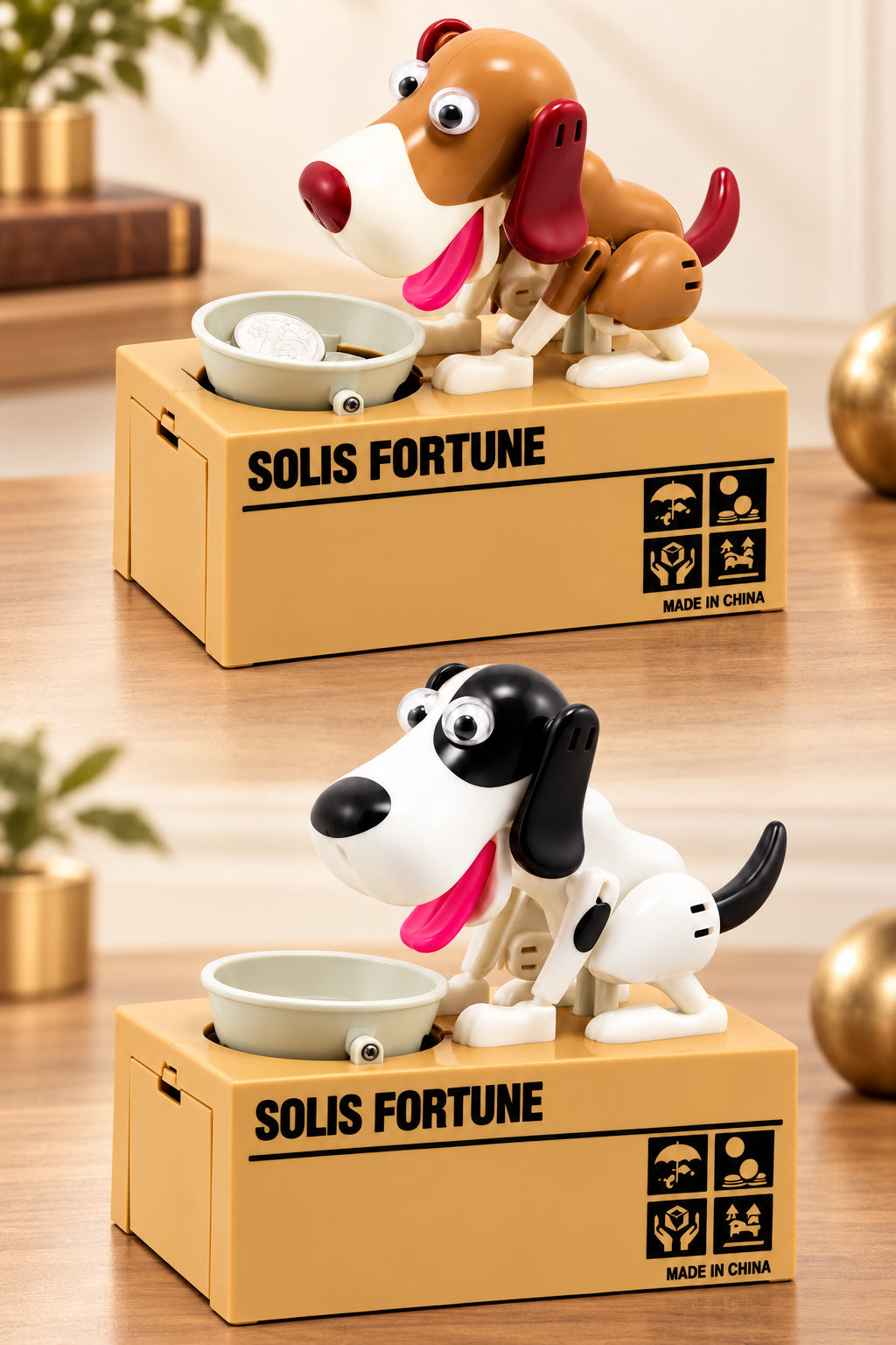 Solis Coin Critters — coin eating dog banks side by side