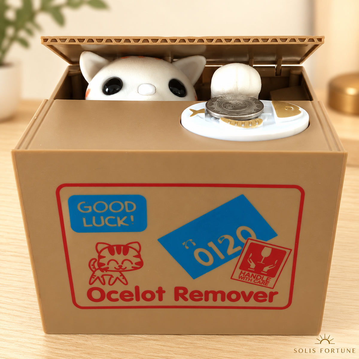 Solis Coin Critters — Tabby Cat, Red Box: coin bank