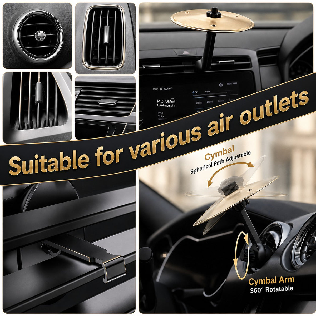 Solis Crash — car drum cymbal fits horizontal, vertical and round air vents