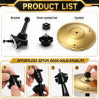 Solis Crash — in the box: bracket, cymbal hat and cymbal, with four setup steps