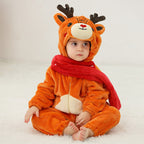 Solis Critter Onesie — Reindeer: flannel hooded animal romper worn by a toddler