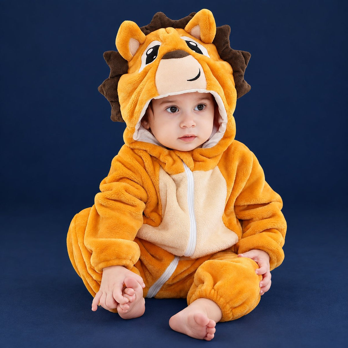 Solis Critter Onesie — Hedgehog: flannel hooded animal romper worn by a baby