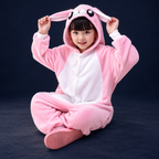 solis critter onesie kids 3d pink bunny — 3D Pink Bunny worn by a child on a dark navy studio background