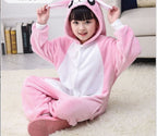 Solis Critter Onesie Kids — 3D Pink Bunny: hooded flannel animal jumpsuit on a child