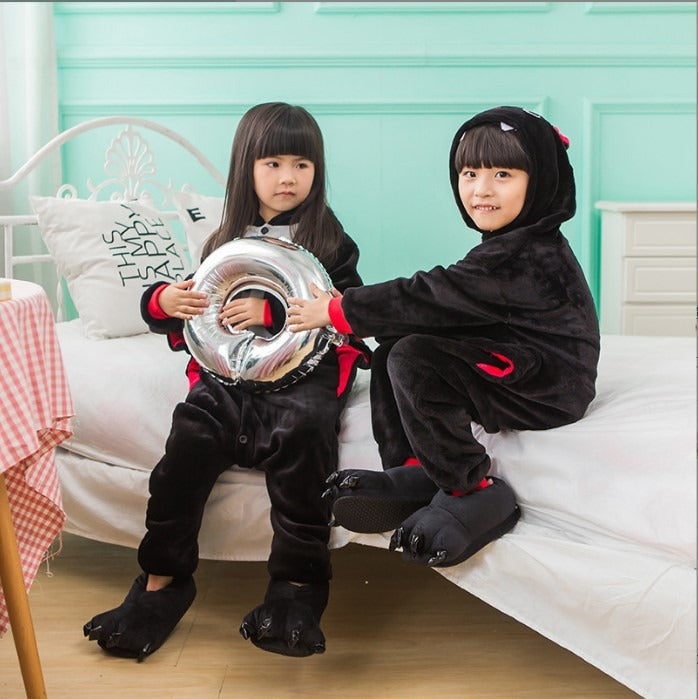 Solis Critter Onesie Kids — Bat: hooded flannel animal jumpsuit on a child