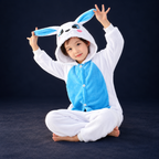 solis critter onesie kids blue bunny — Blue Bunny worn by a child on a dark navy studio background