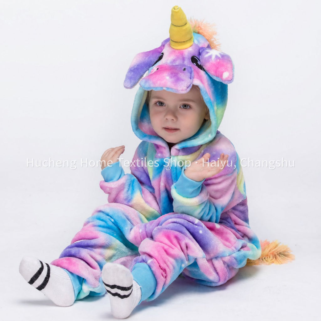 Solis Critter Onesie Kids — Blue Star: hooded flannel animal jumpsuit on a child