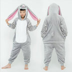 Solis Critter Onesie Kids — Grey Hare: hooded flannel animal jumpsuit on a child