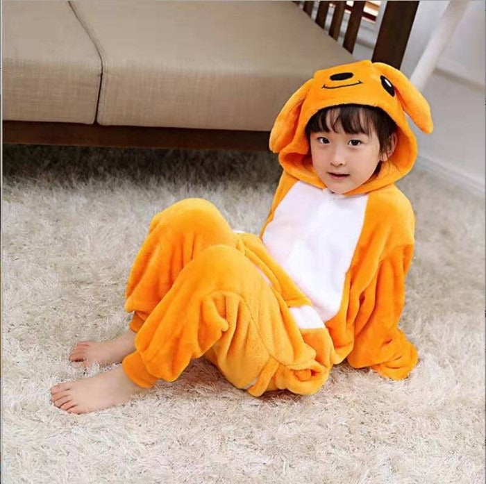 Solis Critter Onesie Kids — Kangaroo: hooded flannel animal jumpsuit on a child