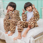 Solis Critter Onesie Kids — Leopard Bear: hooded flannel animal jumpsuit on a child