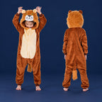 Solis Critter Onesie Kids — Lion: hooded flannel animal jumpsuit on a child