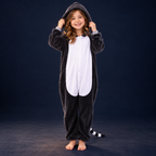 solis critter onesie kids long tail monkey — Long-Tail Monkey worn by a child on a dark navy studio background