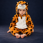 solis critter onesie leopard — Leopard worn by a child on a dark navy studio background