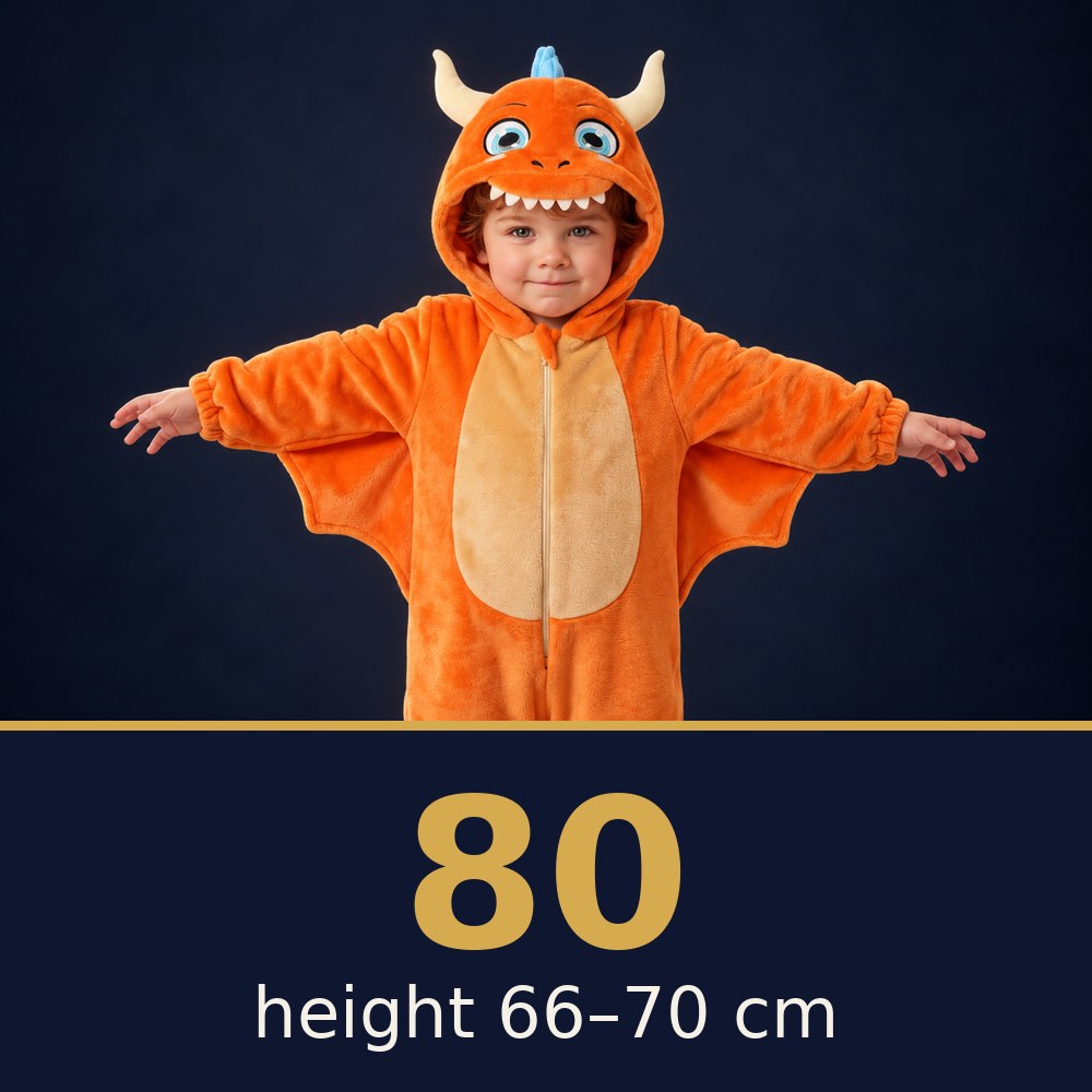 Solis Critter Onesie Orange Dragon — size 80 · height 66–70 cm