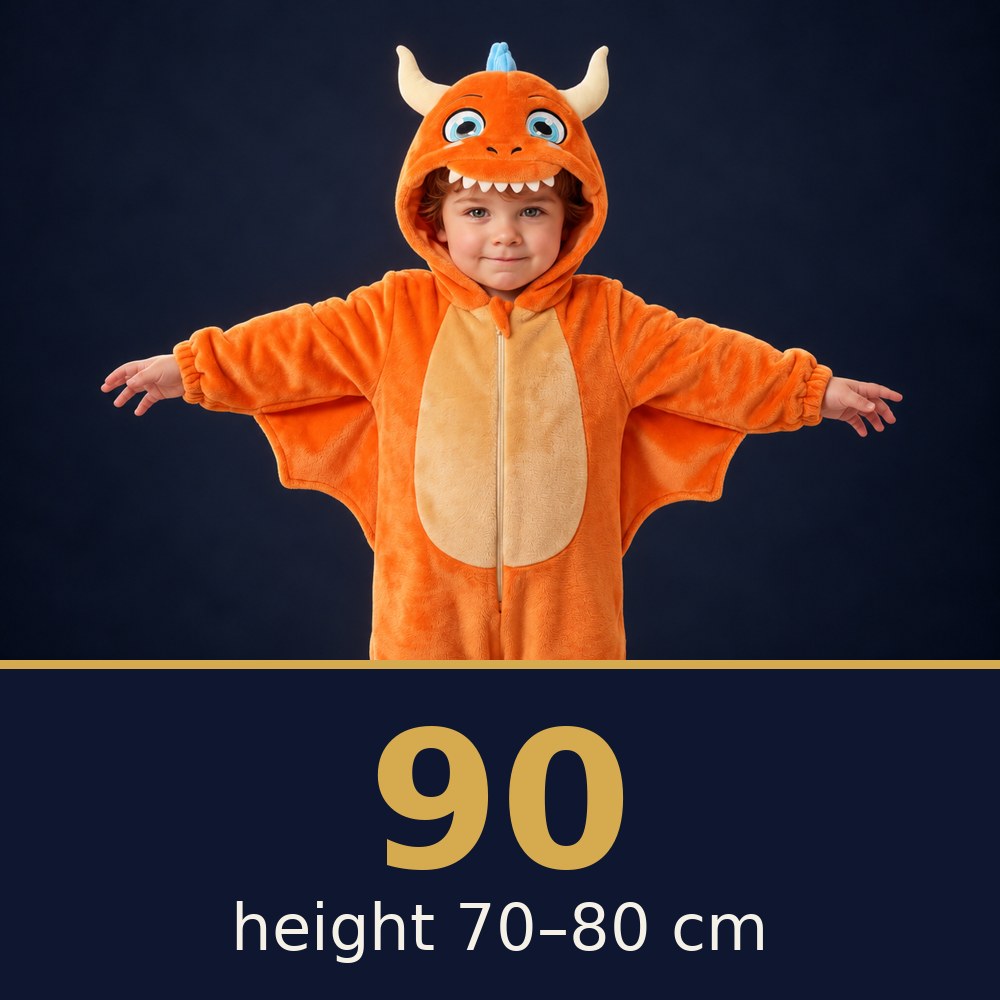 Solis Critter Onesie Orange Dragon — size 90 · height 70–80 cm