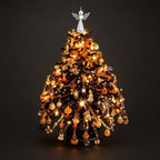 Solis Crystal Pine — Halloween Glow beaded tree in orange, black and purple with pumpkin charms