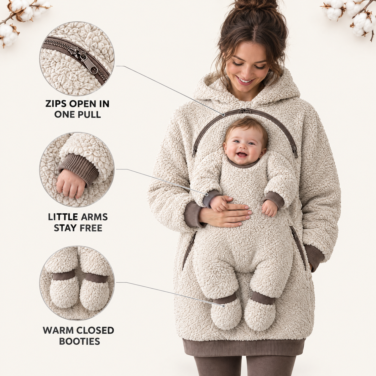 Solis Cuddle — zip opening, free arm sleeves and closed booties