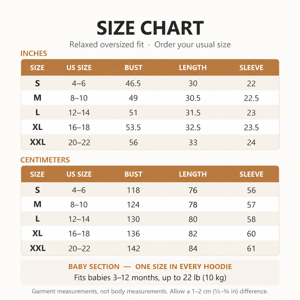 Solis Cuddle — size chart S to XXL; baby section fits 3–12 months up to 22 lb