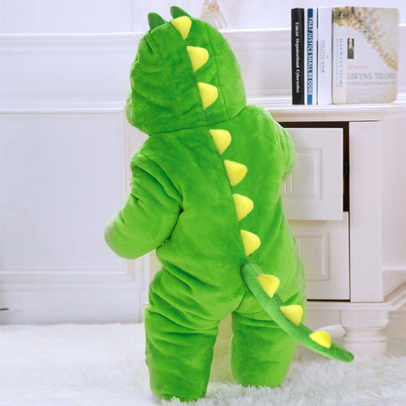 Solis Dino Hoodie Romper from behind: spines and tail