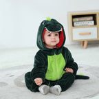 Solis Dino Hoodie Romper — Deep Green: fleece dinosaur onesie with spines and tail