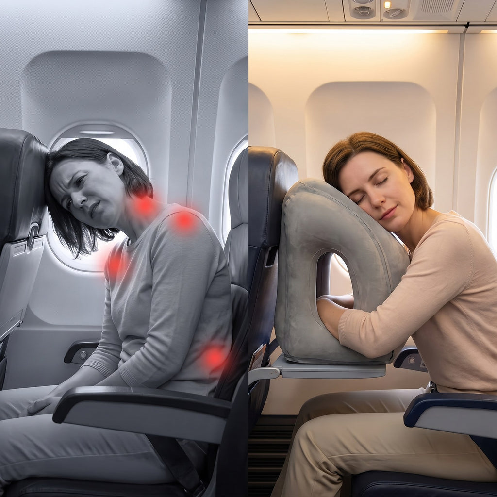 Solis Drift Travel Sleep Pillow a stiff neck sleeping upright versus resting forward on the pillow