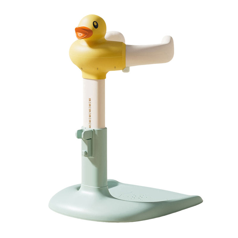 Solis Duckling Bath Stand: side view with the duck handrail and green base