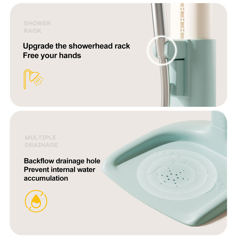 Solis Duckling Bath Stand: showerhead holder on the pole and drainage holes in the base