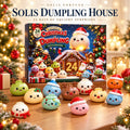 Solis Dumpling House — dumpling squishy advent calendar 2026 with Christmas dumpling squishies on a table