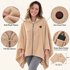 Solis Ember Heated Wearable Blanket features: plush fleece, one-touch heat button, full zip, power bank pocket, 140 x 80 cm