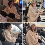 Solis Ember Heated Wearable Blanket worn on the couch, at the office, on a plane, in the car and at a stadium