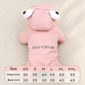 Solis Frostpaw — pink dog winter jumpsuit with cartoon-eye hood