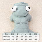 Solis Frostpaw — blue-grey dog winter jumpsuit with cartoon-eye hood