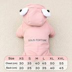Solis Frostpaw — size table: chest and back length in cm, XS to XXL