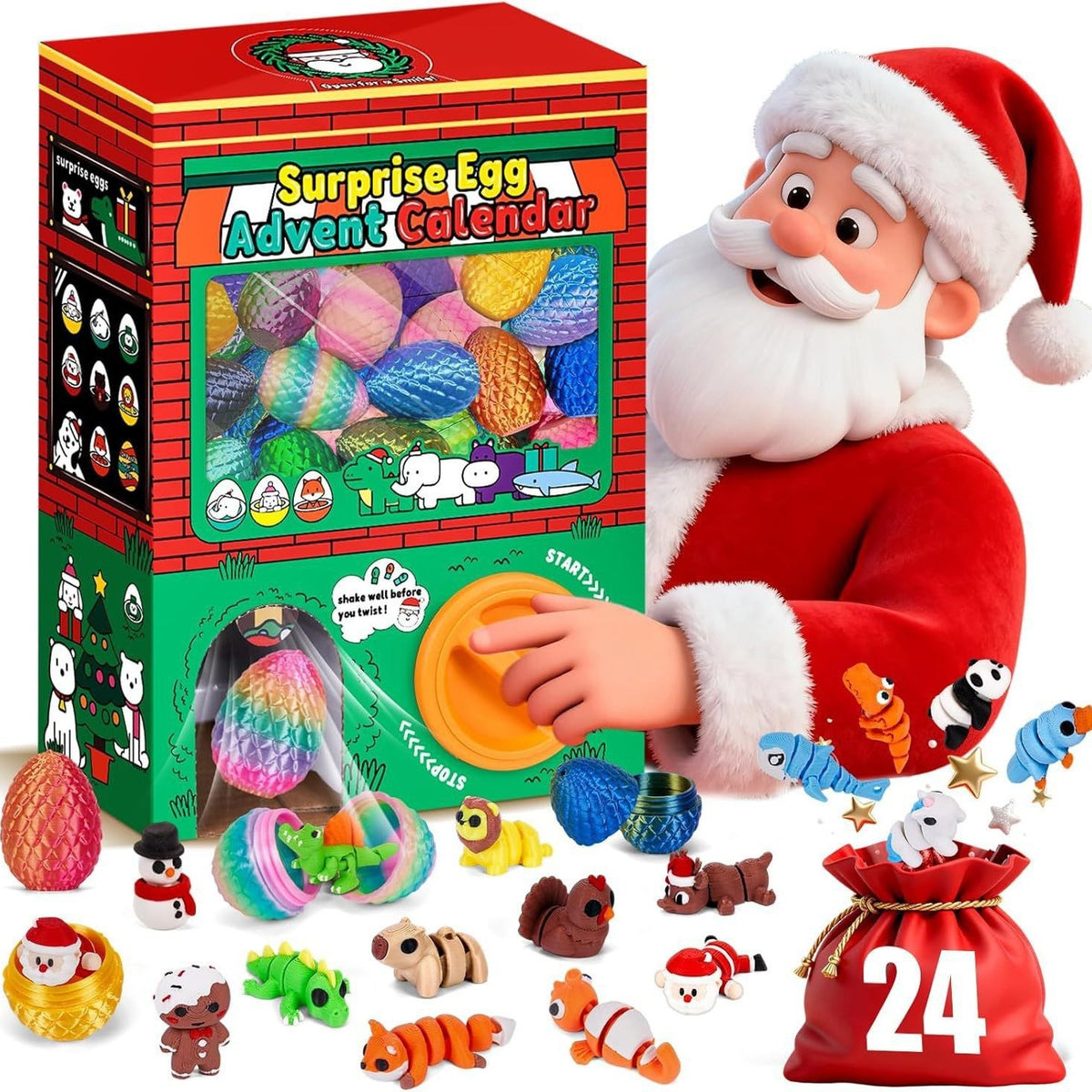 Surprise Egg Gacha Machine Advent Calendar — Solis Gacha Santa, full set