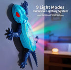 Solis Gekko — blue gecko on a wall with its body lights on