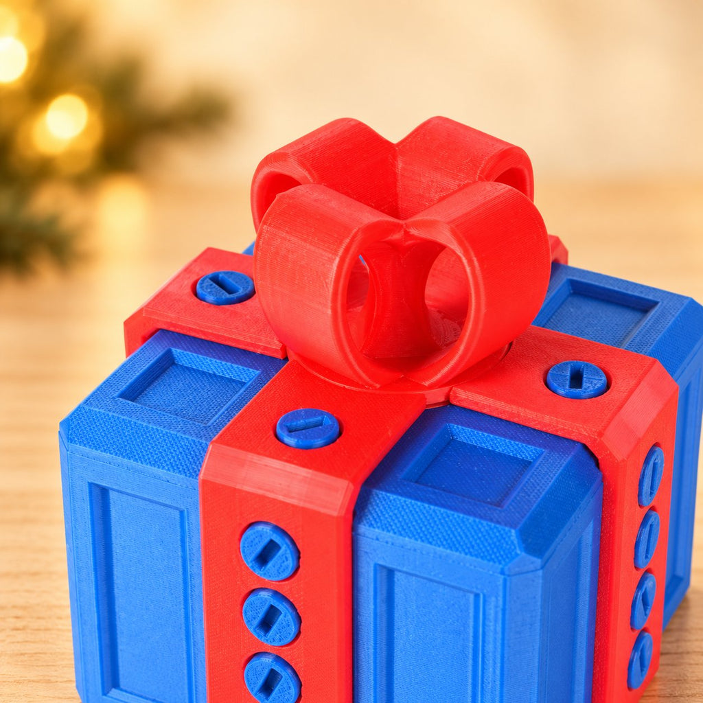 Solis Gotcha Box — Blue & Red — prank gift box with screws