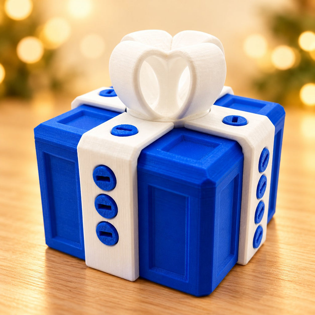 Solis Gotcha Box — Blue & White — prank gift box with screws